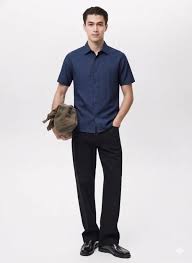 Áo  Linen Xước Ngắn Tay Form Regular SM203 Xanh Đen